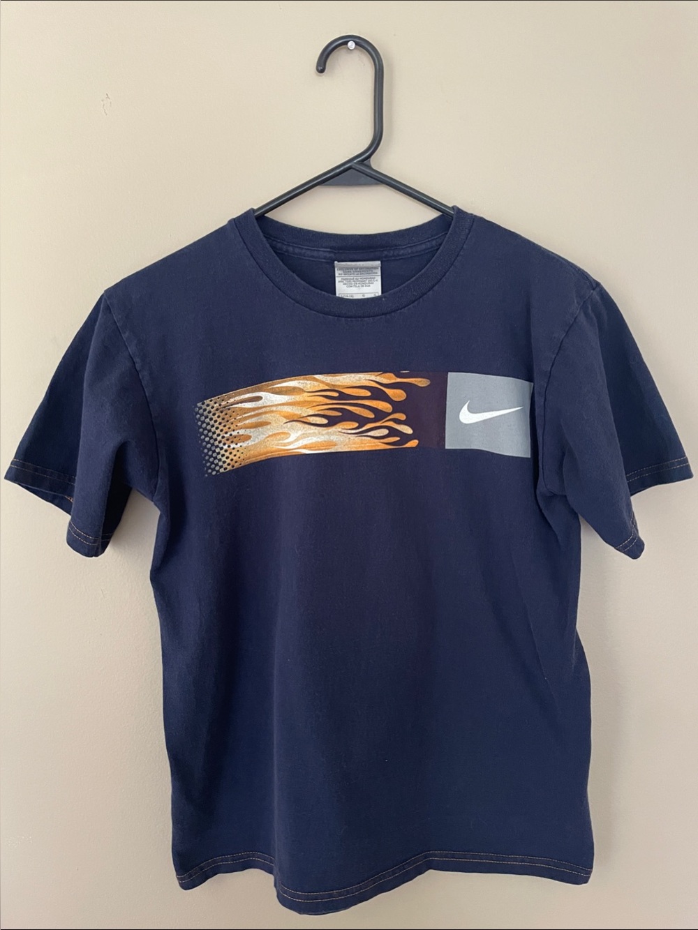 Nike Men’s Navy Short-Sleeve Tee with Orange Flame and Gray Swoosh